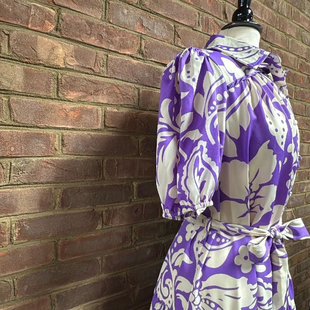 Umgee Womens Orchid Purple Abstract Puff Sleeve Dress Sz Small NEW - Picture 6 of 9
